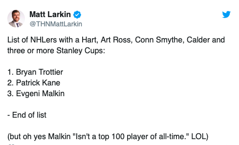 La LNH devrait s'excuser à Evgeni Malkin..