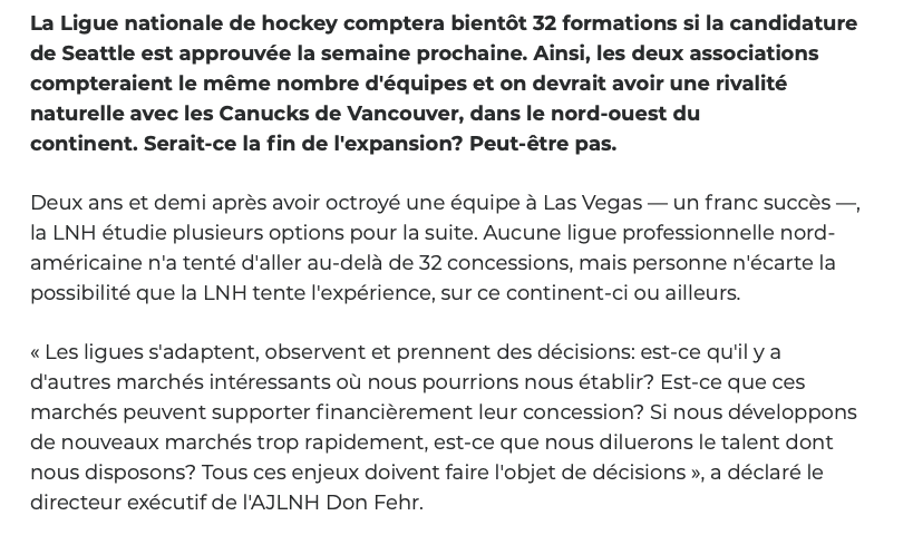 La LNH parle déjà d'une EXPANSION après Seattle....OUBLIEZ QUÉBEC...