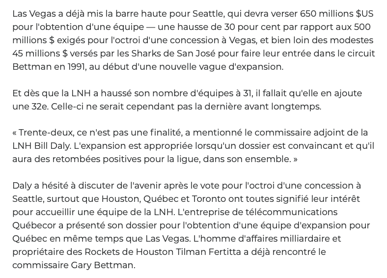 La LNH parle déjà d'une EXPANSION après Seattle....OUBLIEZ QUÉBEC...