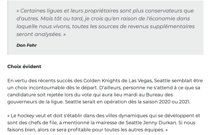 La LNH parle déjà d'une EXPANSION après Seattle....OUBLIEZ QUÉBEC...