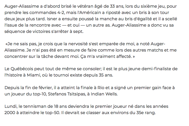 La nervosité s'est emparé de Félix Auger-Aliassime..