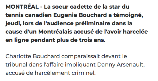 La petite soeur de GENIE BOUCHARD....a TÉMOIGNÉ...