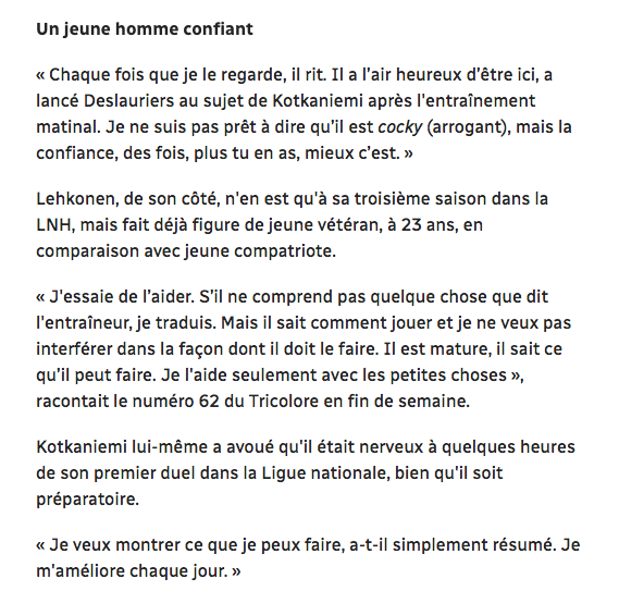 La PRESSION du Centre Bell entier...Sera sur les épaules de Jesperi Kotkaniemi...