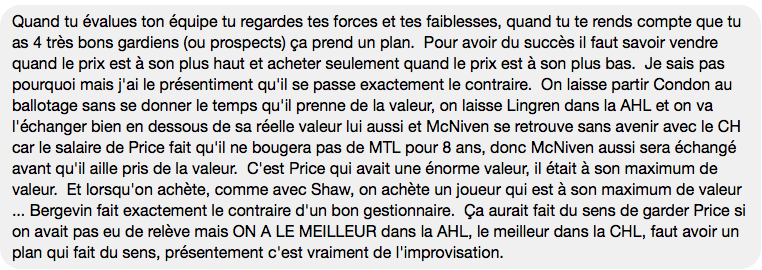 La preuve que Marc Bergevin...n'a jamais eu de PLAN..