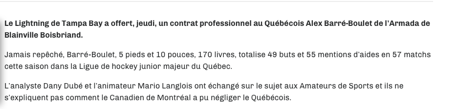 La SAGA BARRÉ-BOULET n'a pas fini de HANTER Marc Bergevin..