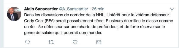 La valeur de Cody Ceci est en CHUTE LIBRE..
