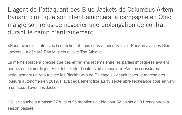 L'agent d'Artemi Panarin...vs l'agent de Max Pacioretty...