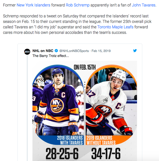 L'ancien joueur des Islanders...Rob Schremp....DÉTRUIT la réputation de John Tavares..