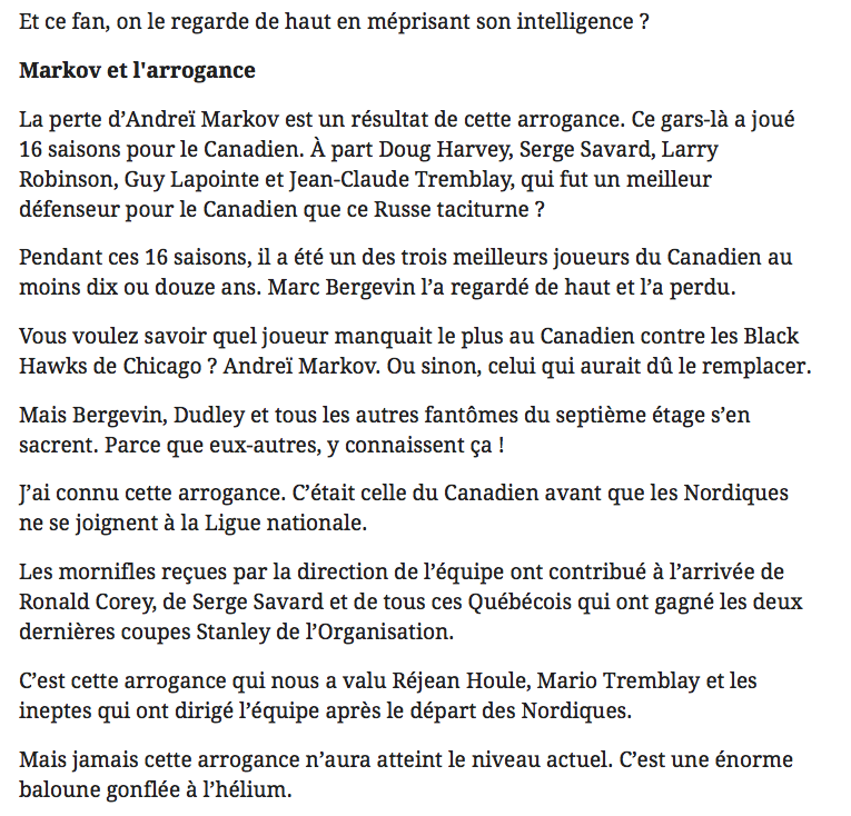  L'ARROGANCE à L'HÉLIUM..Rejean Tremblay DÉTRUIT Marc Bergevin....