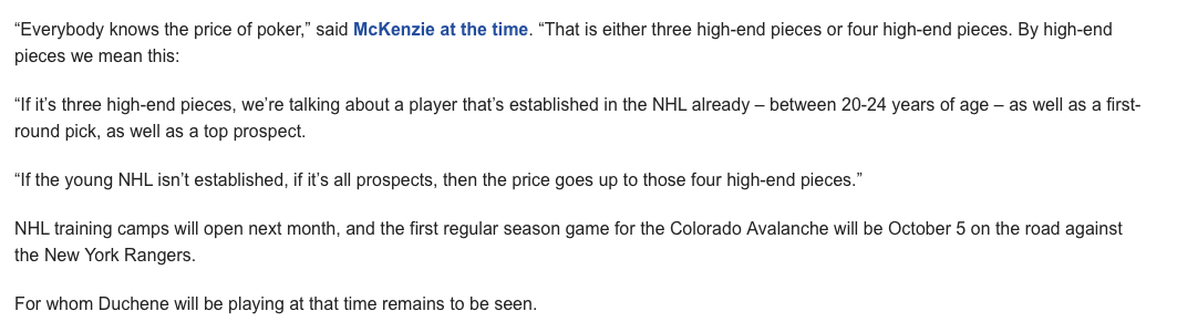 Le BUFFALO NEWS avait annoncé Matt Duchene à Buffalo...mais...
