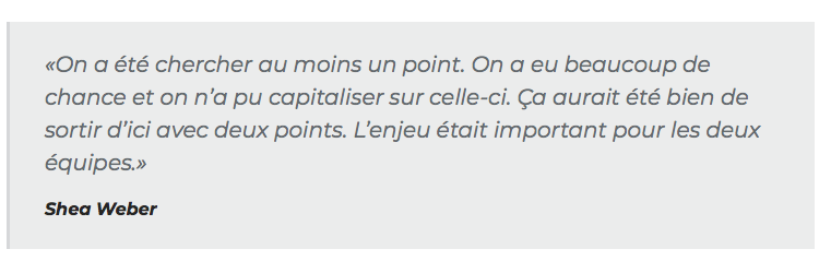 Le CH a laissé un ÉNORME POINT sur la table hier....
