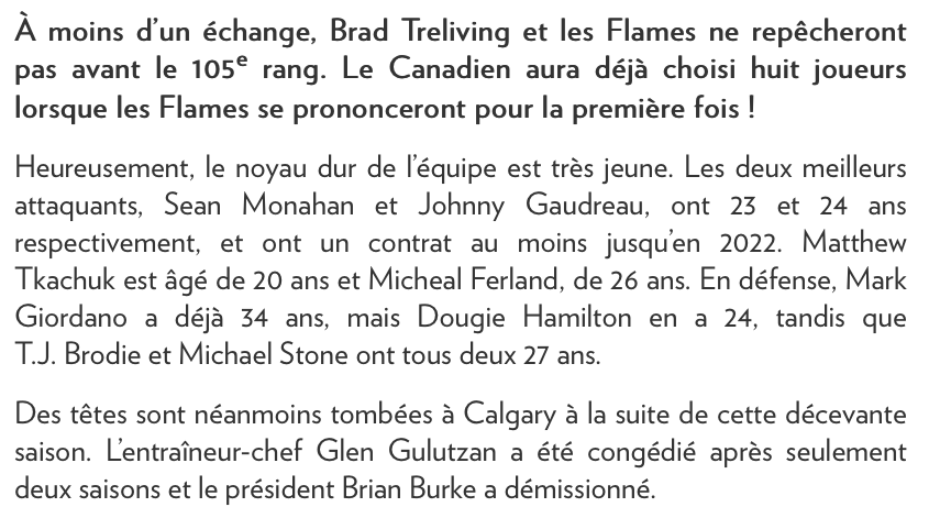 Le CH doit transiger avec les Flames...ou plutôt...