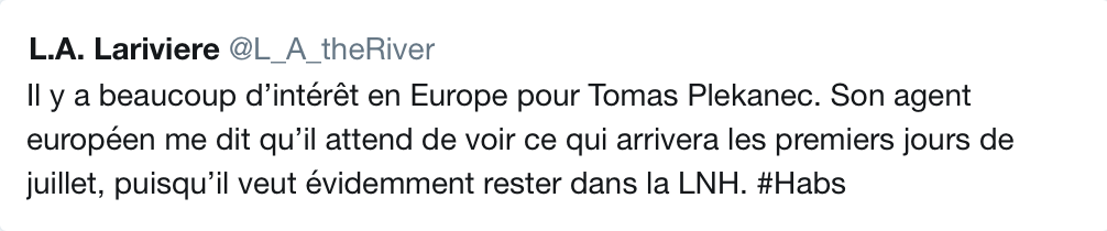 Le CH ou l'Europe pour Tomas Plekanec...