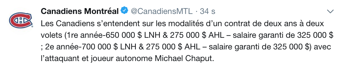 Le CH signe un autre gars de la AHL...