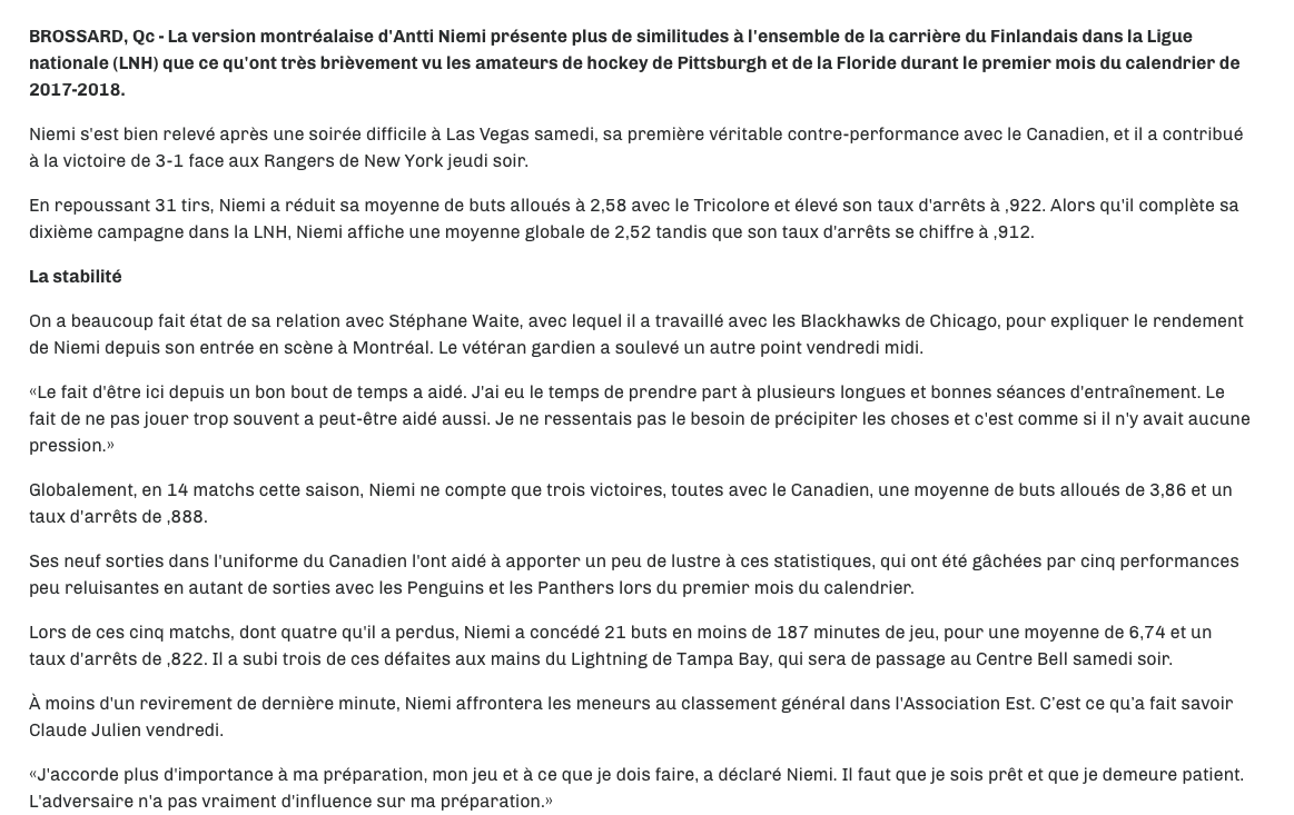 LE CH tente de monter la valeur d'Antti Niemi...par les médias...