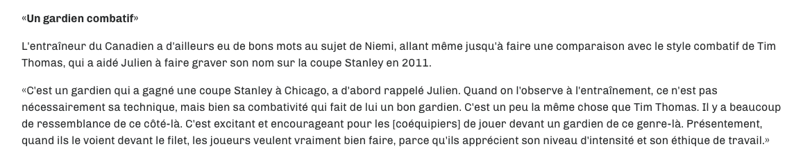 LE CH tente de monter la valeur d'Antti Niemi...par les médias...