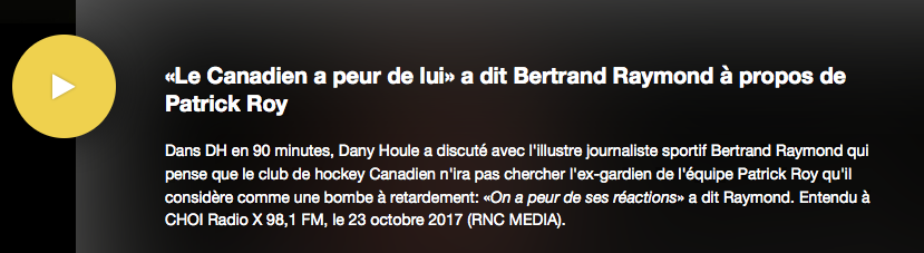 LE CH trop TROUILLARD pour Patrick Roy?