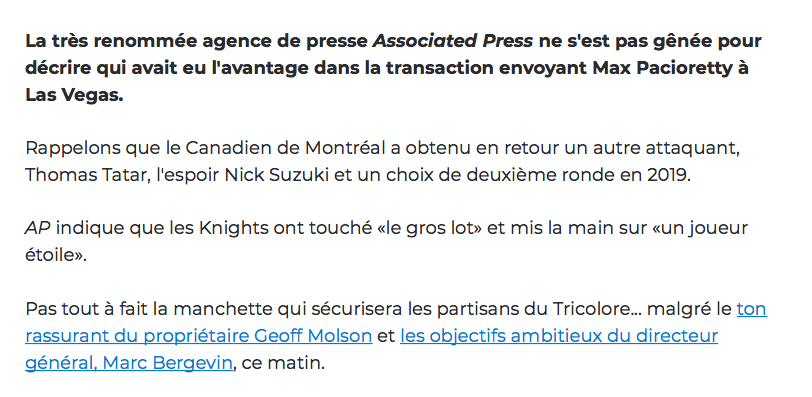 Le CH VOLÉ? Les Américains ne connaissent rien au hockey...