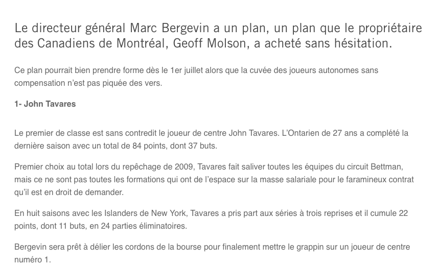 Le CHUM de TAVARES pourrait le suivre à Montréal...
