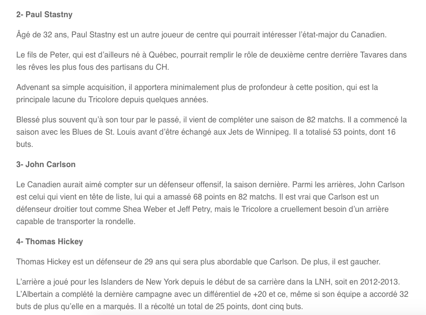 Le CHUM de TAVARES pourrait le suivre à Montréal...