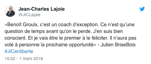 Le coach de Julien Brisebois serait....