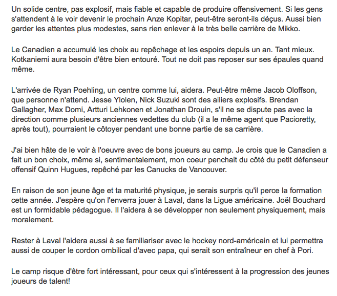 Le conseil de Mathias Brunet à Jesperi Kotkaniemi...