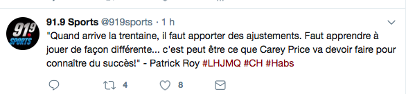 Le conseil de Patrick Roy à Carey Price....