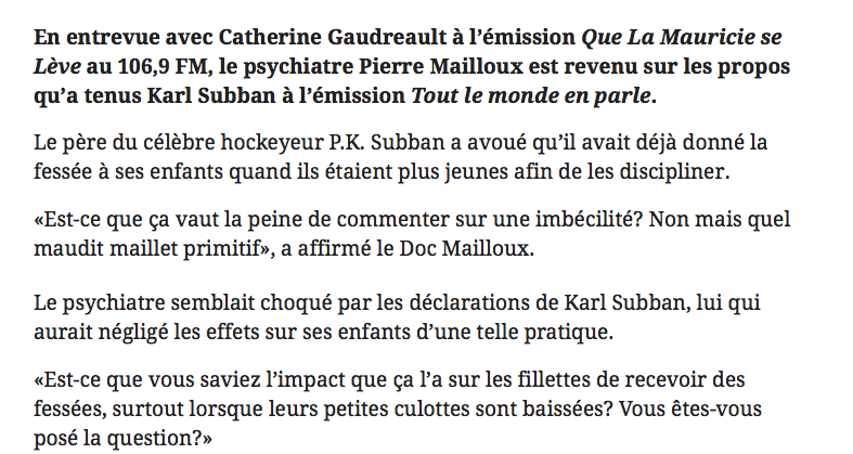  Le DOC MAILLOUX traite le père de PK Subban...de MAILLET PRIMITIF..