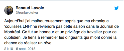 Le Journal de Montréal était TANNÉ de Renaud Lavoie..