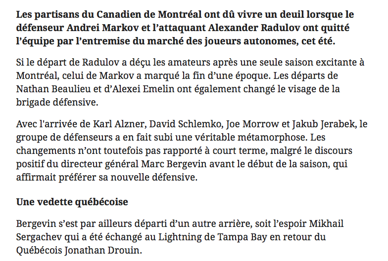 Le Journal de Montréal TRÈS GENTIL avec leur résumé de l'année de Marc Bergevin..