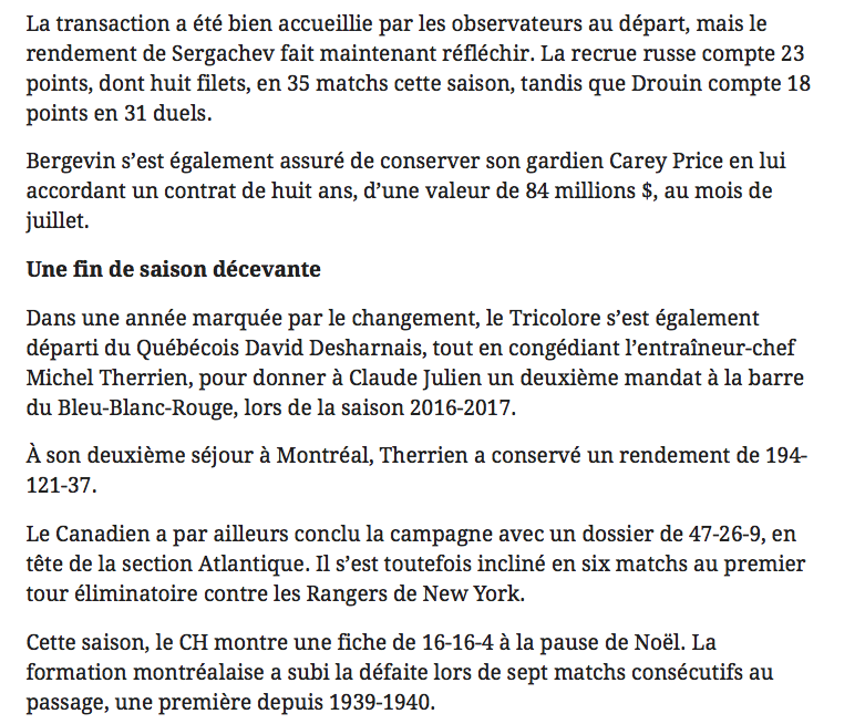  Le Journal de Montréal TRÈS GENTIL avec leur résumé de l'année de Marc Bergevin..
