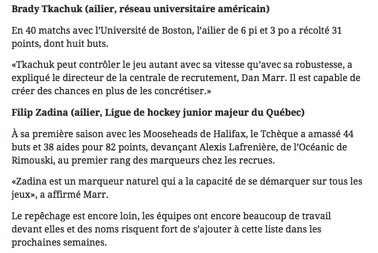 Le JOURNAL de Montréal..Ne connaît pas...Quinn Hughes...