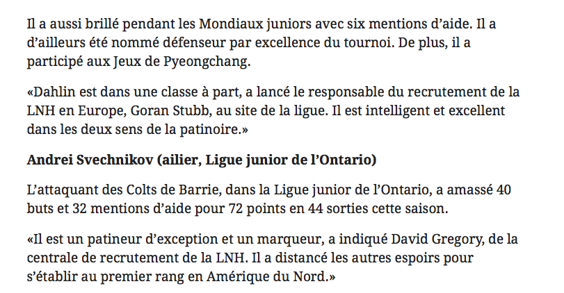 Le JOURNAL de Montréal..Ne connaît pas...Quinn Hughes...