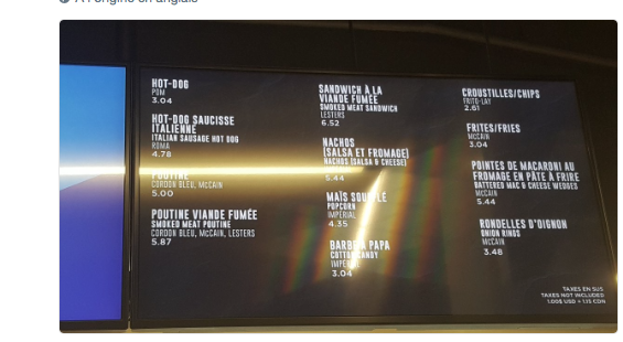 Le MENU de la PLACE BELL!!!! Pourquoi à Laval et pas au CENTRE BELL????????