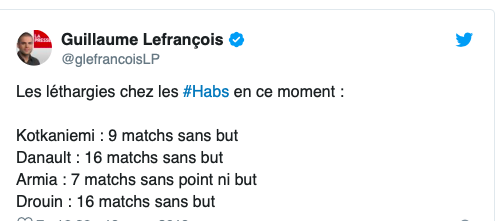 Le mot LÉTHARGIE HANTE certains joueurs du CH...