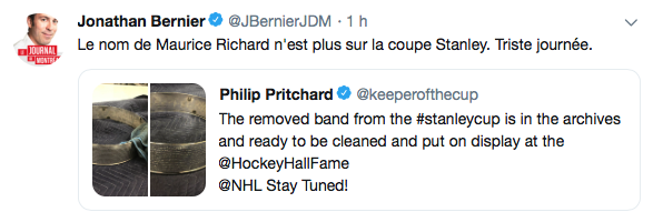 Le nom de Maurice Richard n'est plus sur la Coupe Stanley...