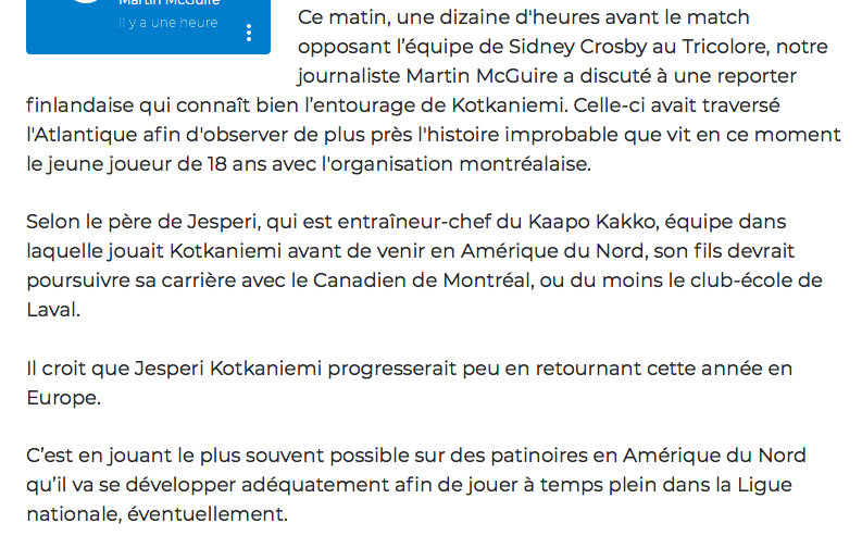 Le père de Jesperi Kotkaniemi comprend..