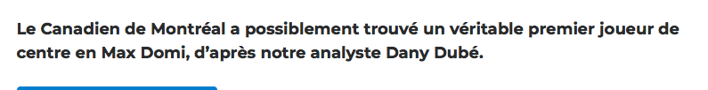 Le PREMIER VRAI CENTRE depuis Saku Koivu...