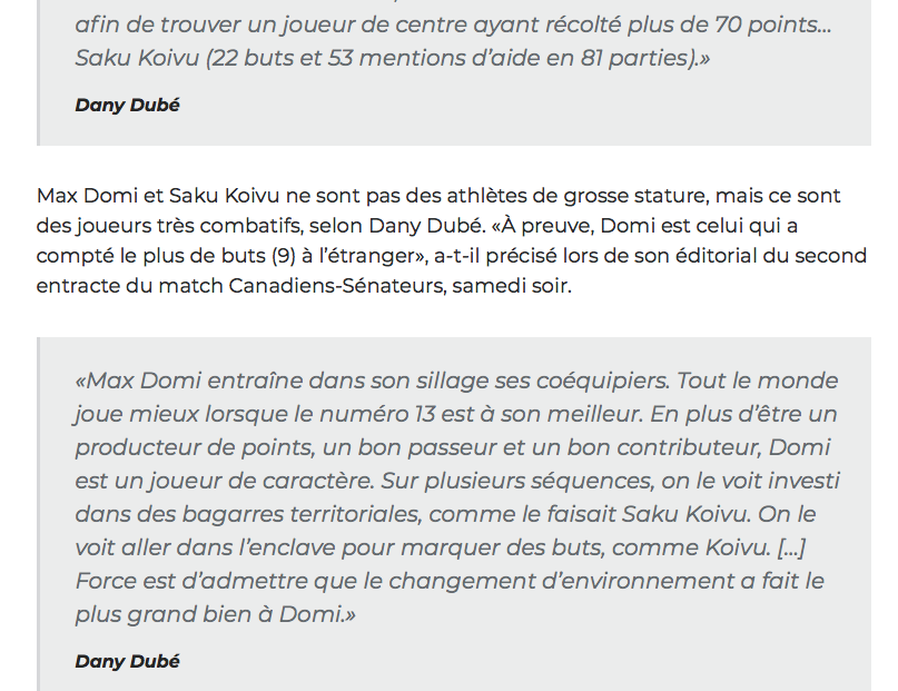 Le PREMIER VRAI CENTRE depuis Saku Koivu...