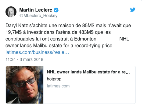  Le proprio des Oilers a CROSSÉ la ville d'Edmonton au COMPLET..