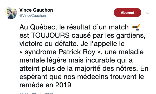 Le SEUL IMBÉCILE au Québec.... Qui ne pense pas qu'on a perdu hier à cause de Niemi le POURRI.