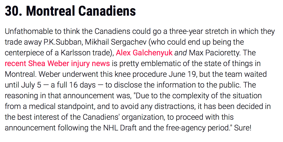 Le Sporting News, classe le Canadien...