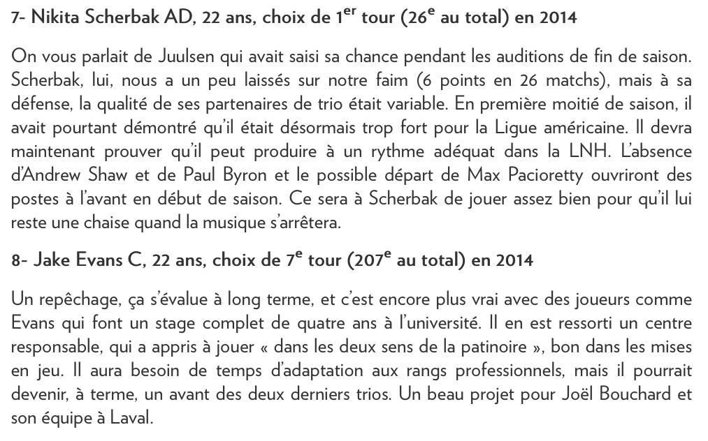 Le TOP 10 des espoirs du CH, selon La Presse...