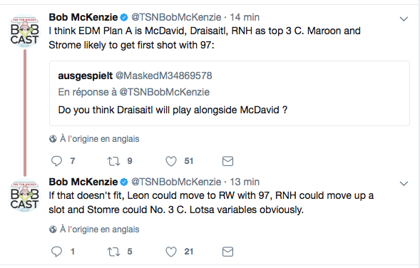 Leon Draisaitl sera le 2e CENTRE et non le premier ailier de McDavid..