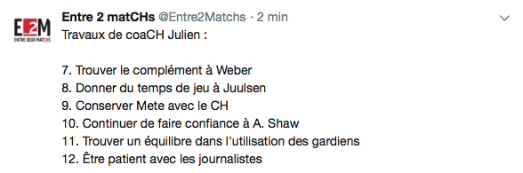Les 12 travaux de Claude Julien...