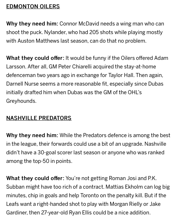 Les 8 destinations possibles pour William Nylander, selon le Toronto Sun...