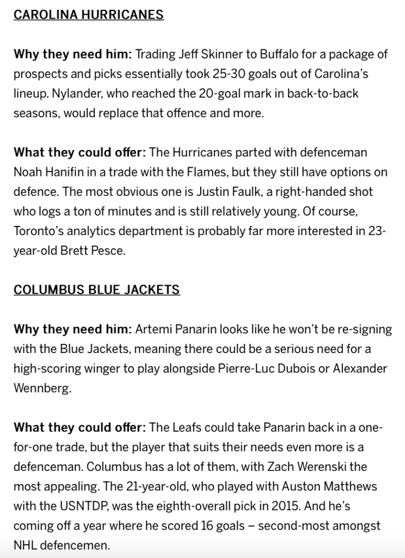 Les 8 destinations possibles pour William Nylander, selon le Toronto Sun...