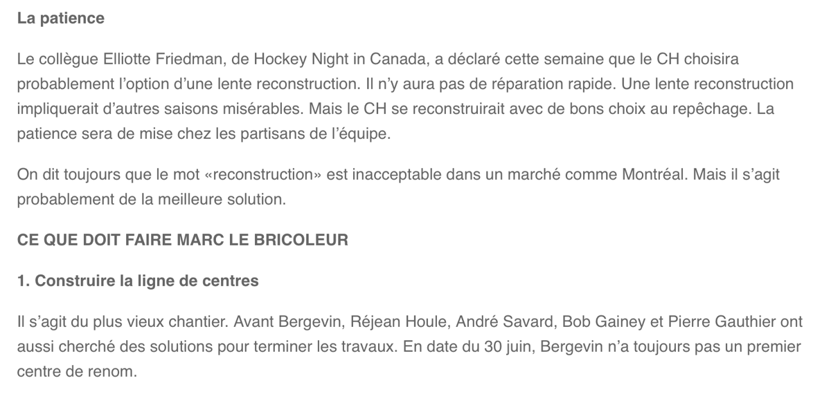 Les cinq travaux de Marc Bergevin ?