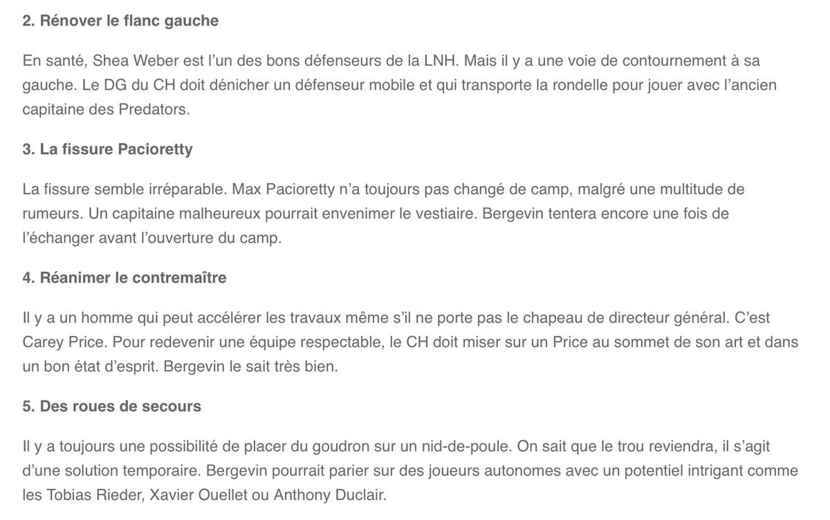 Les cinq travaux de Marc Bergevin ?