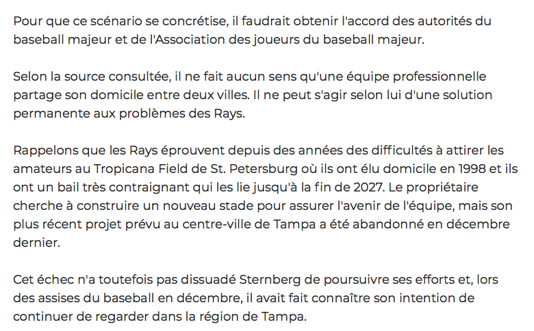 Les EXPOS et les Rays qui se partagent les matchs...oubliez ça...